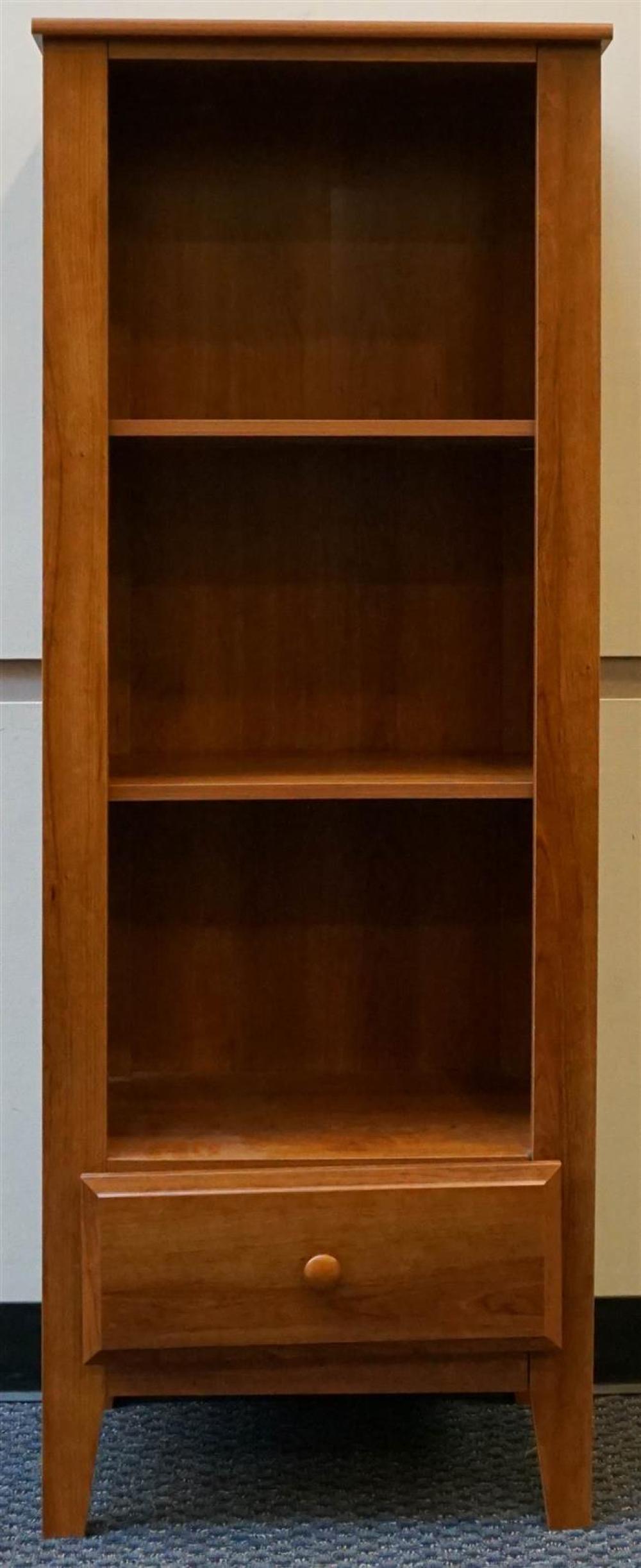 PAIR CHERRY OPEN NARROW BOOKCASES,