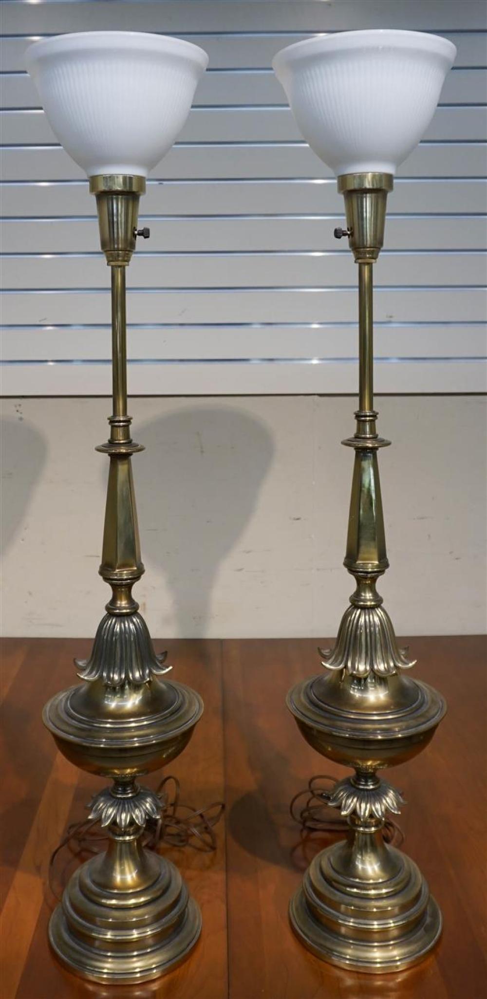 PAIR BRASS TABLE LAMPS, H: 40 INCHESPair