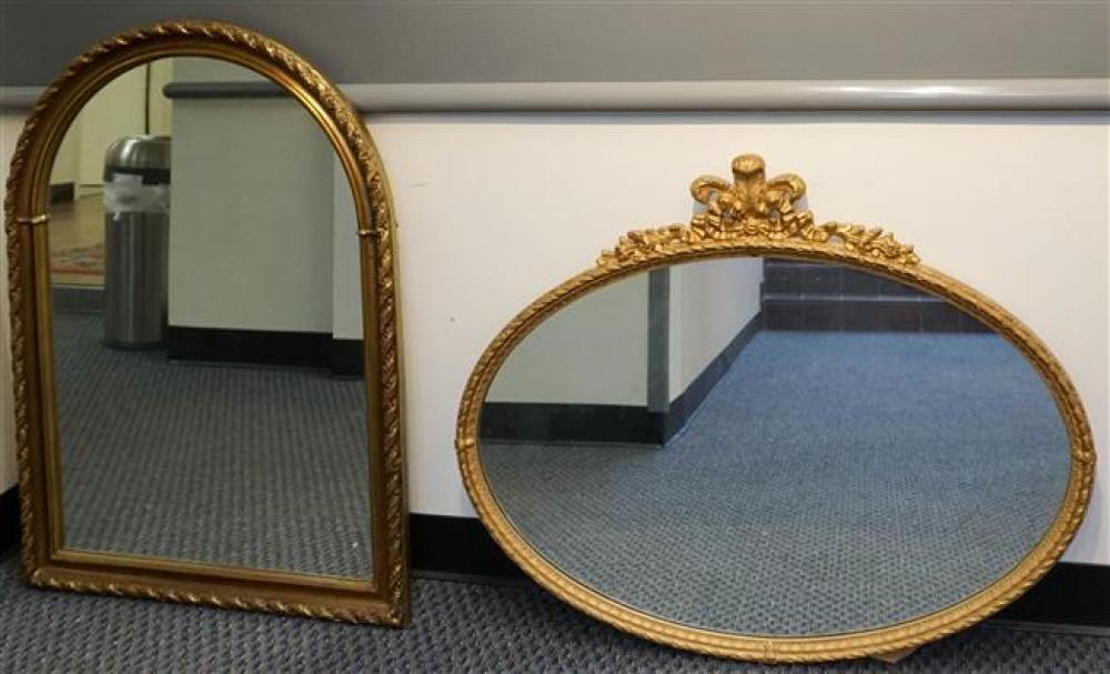 TWO GOLD FRAME MIRRORS, LARGER: