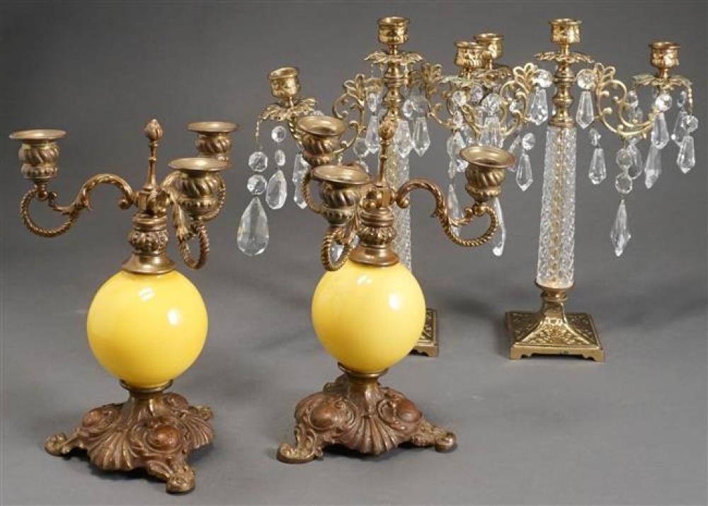 PAIR OF CONTINENTAL BRASS AND CRYSTAL