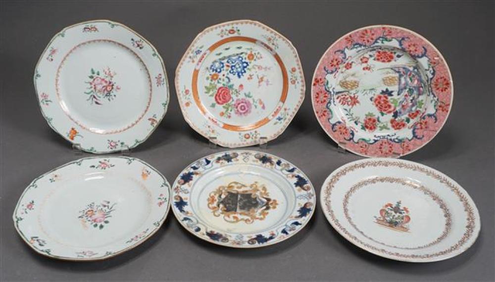 SIX CHINESE FAMILLE ROSE PORCELAIN PLATES,