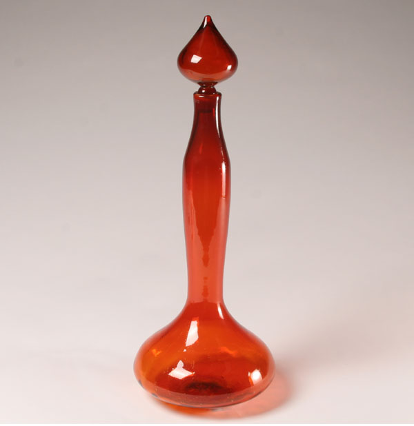 Lg Blenko Orange Glass Genie Bottle