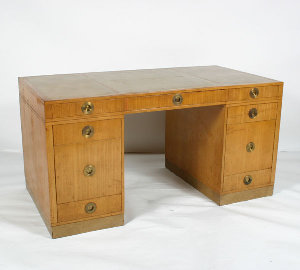 Dunbar partners desk; leather top,