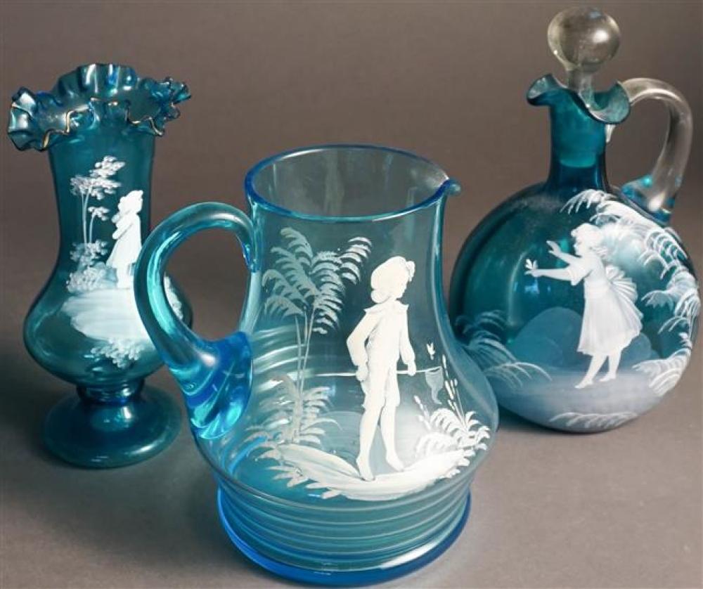 THREE MARY GREGORY-TYPE BLUE GLASS