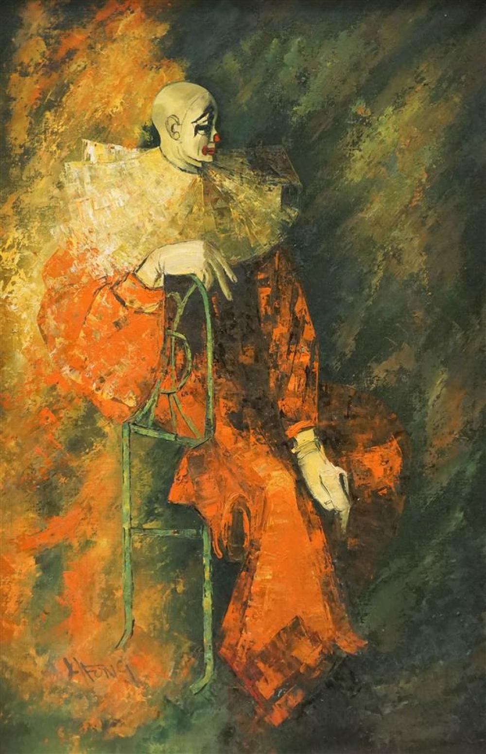 PORTRAIT OF A SEATED CLOWN, OIL