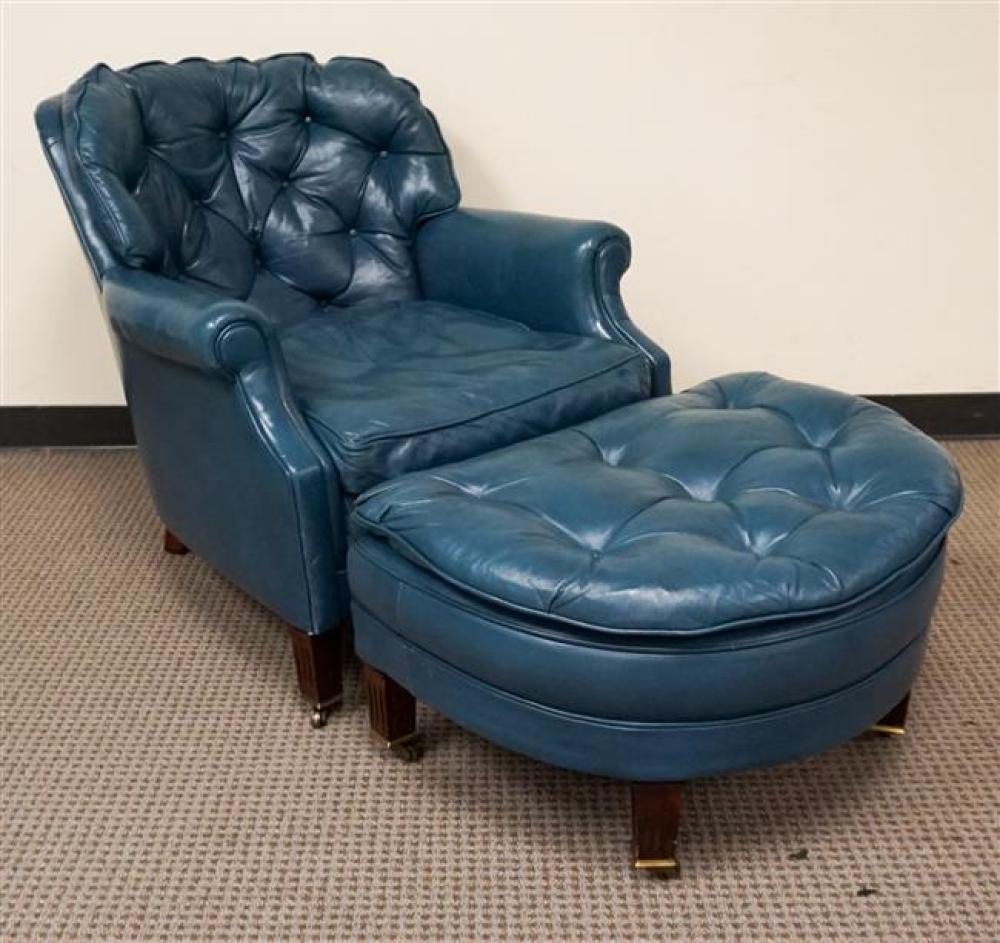 CLASSIC BLUE LEATHER TUFTED UPHOLSTERED