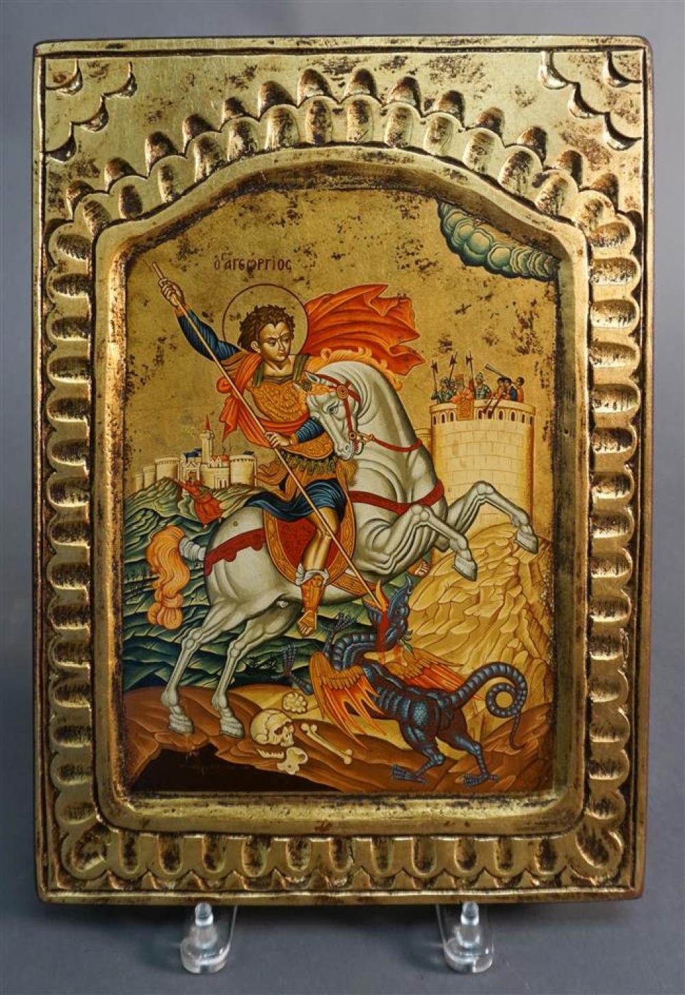 RUSSIAN ICON OF SAINT GEORGE SLAYING 32488c