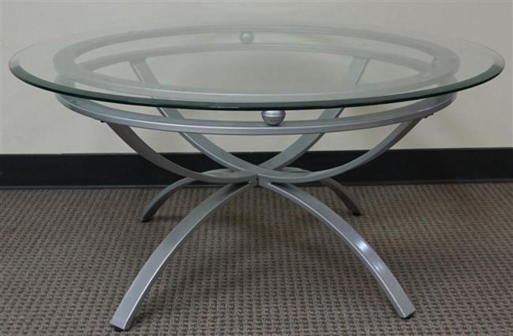 GLASS TOP NICKEL FINISH ROUND COCKTAIL 324897