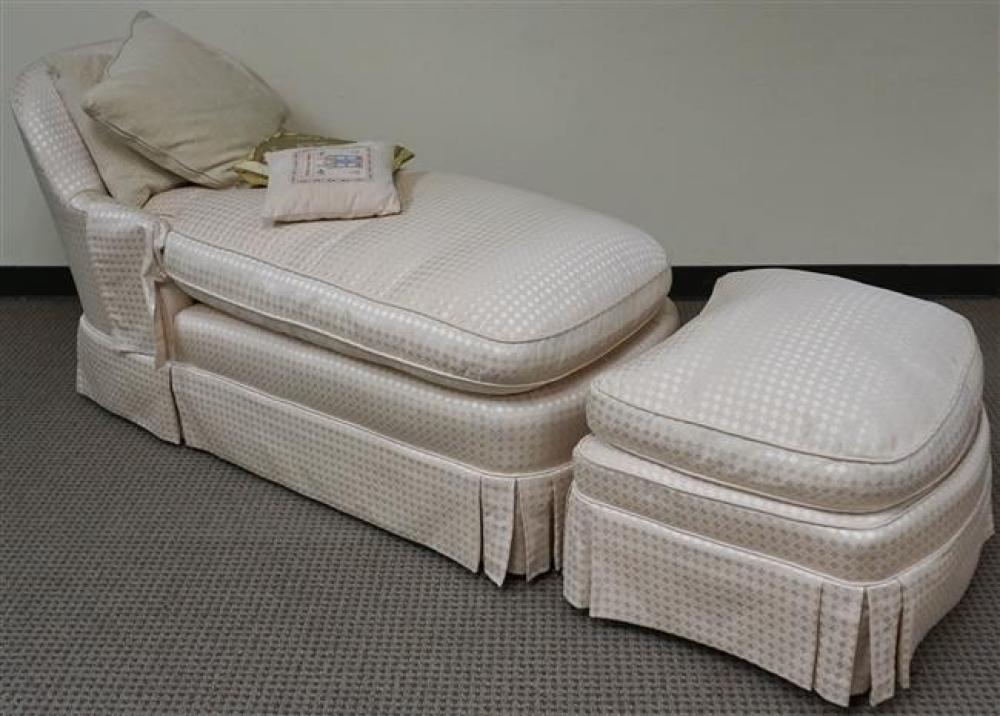 UPHOLSTERED CHAISE LOUNGE AND OTTOMAN,