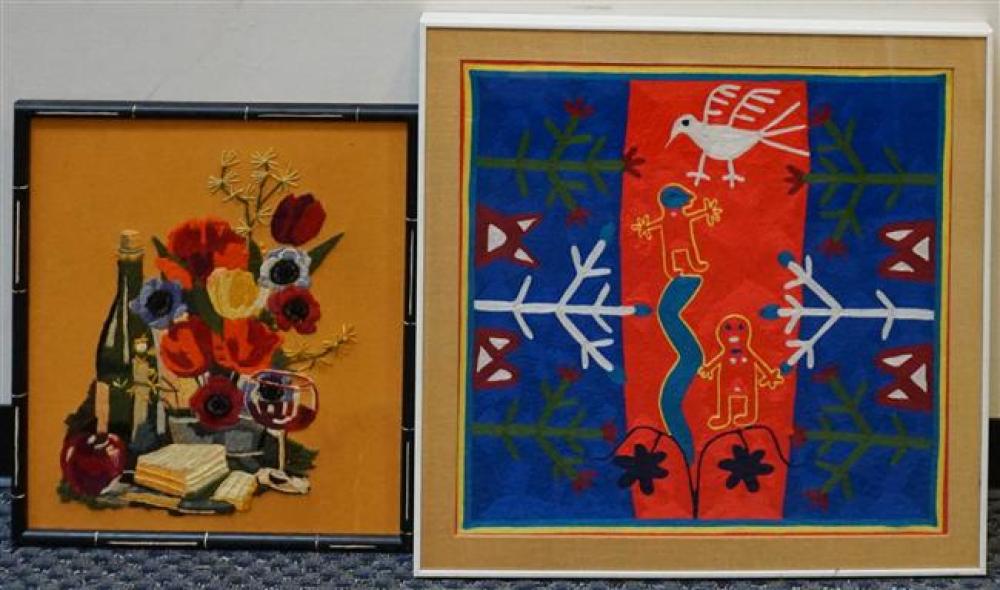 TWO EMBROIDERIES OF VARIOUS SCENES,