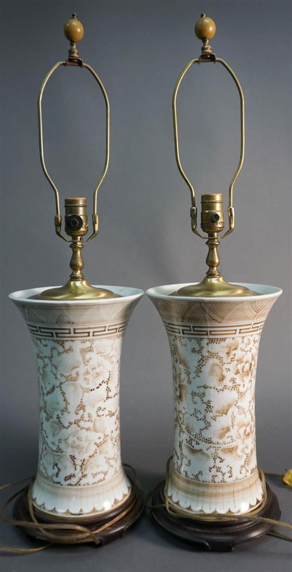 PAIR CHINESE EXPORT SEPIA FLORAL