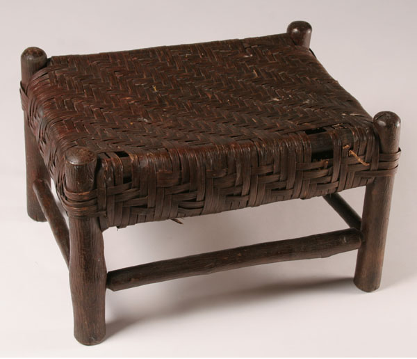 Old Hickory foot stool; woven top,