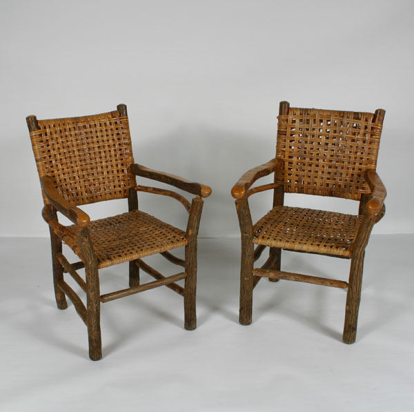 Pair Old Hickory open-weave armchairs;