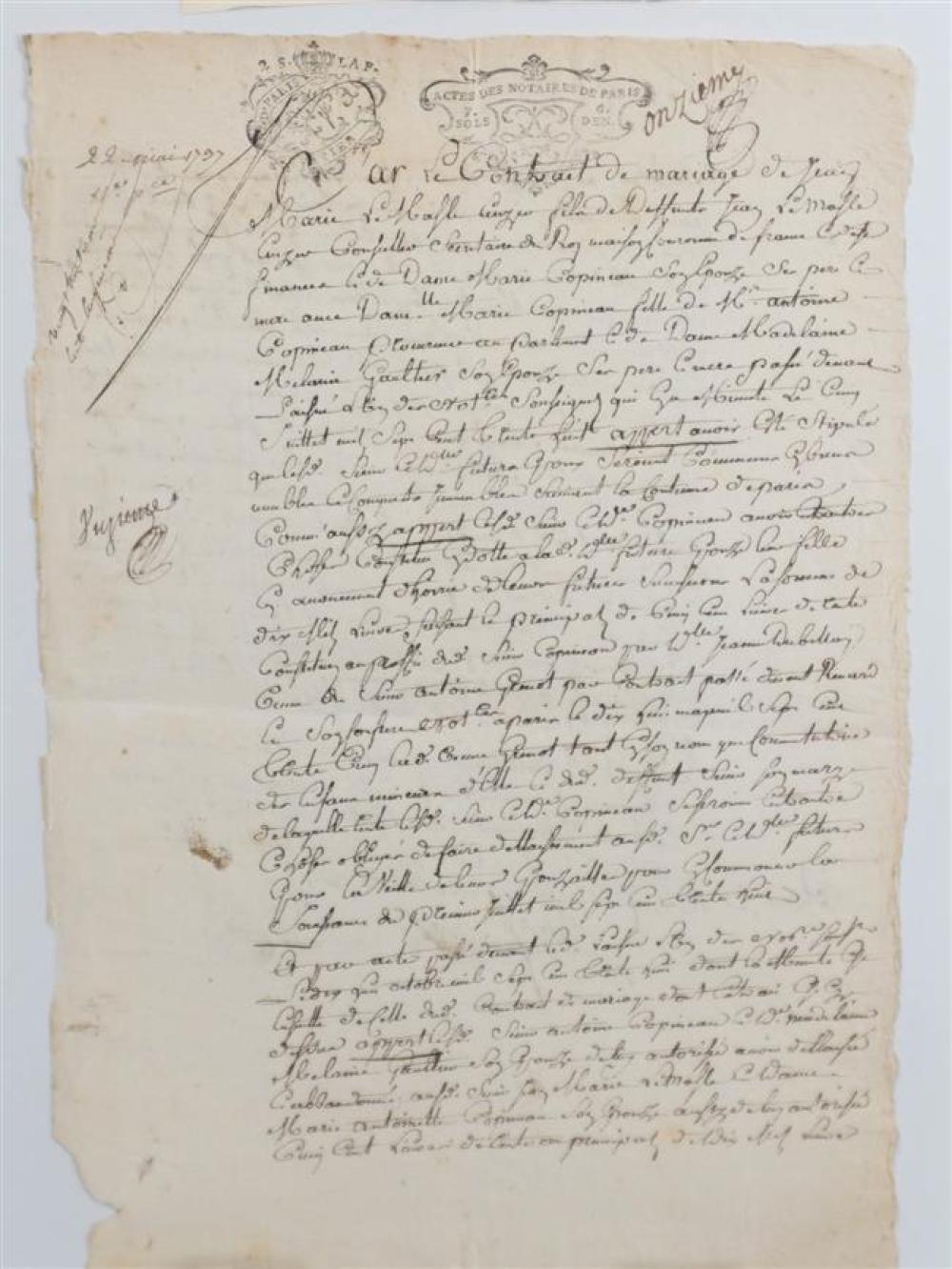 FRENCH 1737 HANDWRITTEN MARRIAGE 32494a