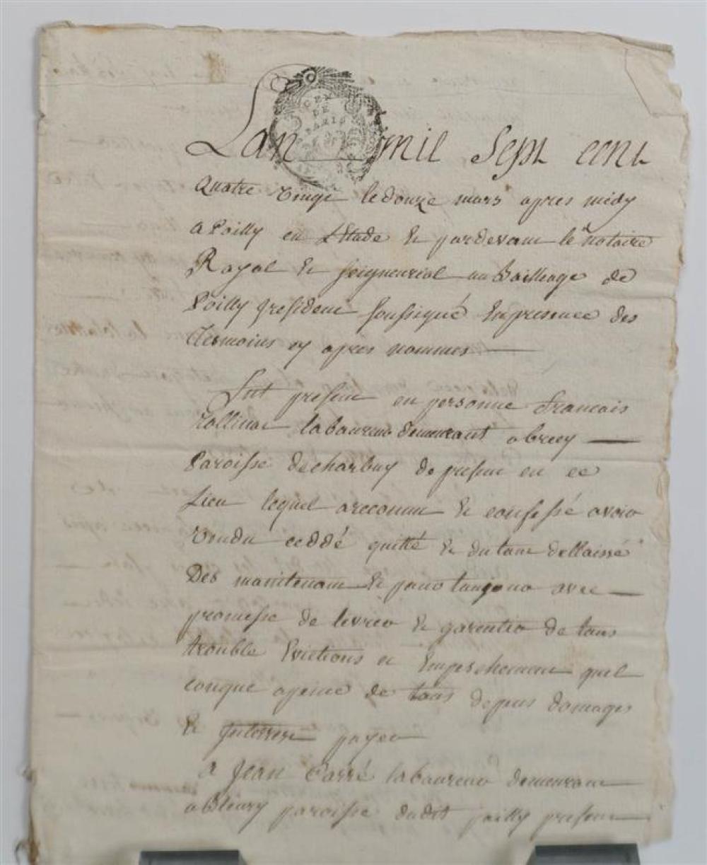 FRENCH 1780 HANDWRITTEN SIX-PAGE LEGAL