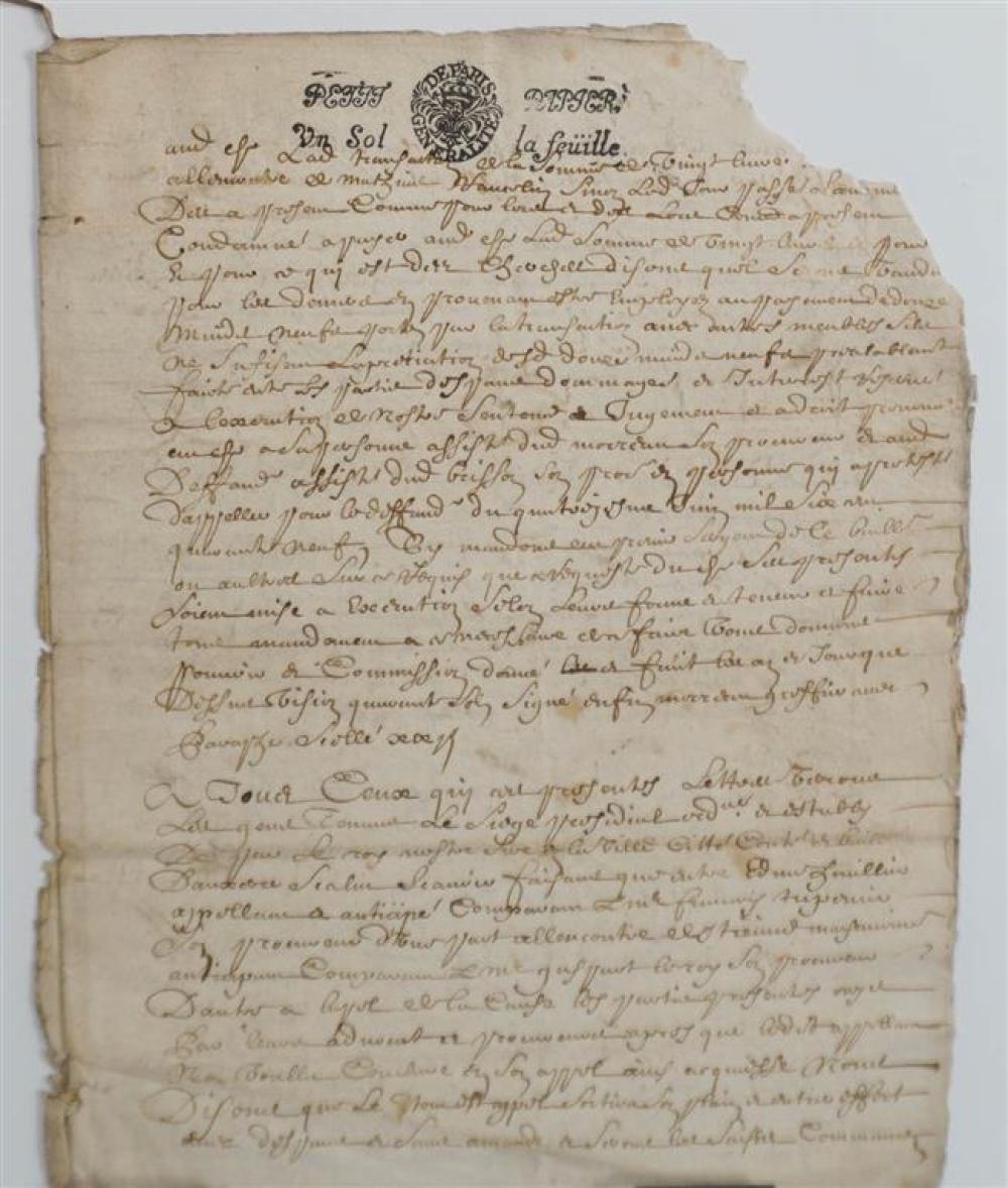 FRENCH 1686 HANDWRITTEN EIGHT-PAGE DOCUMENT