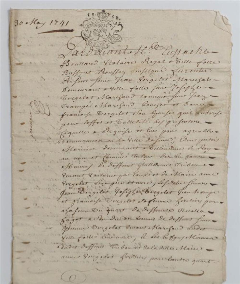 FRENCH 1741 HANDWRITTEN EIGHT-PAGE DOCUMENT
