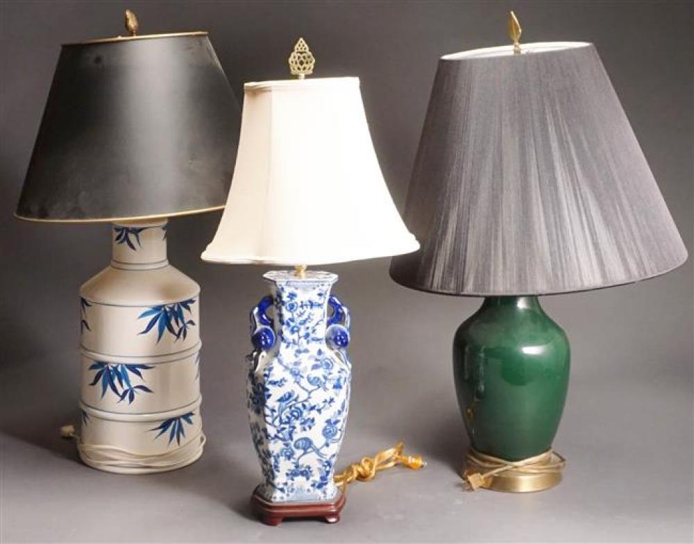 THREE ASIAN DECORATED TABLE LAMPS,