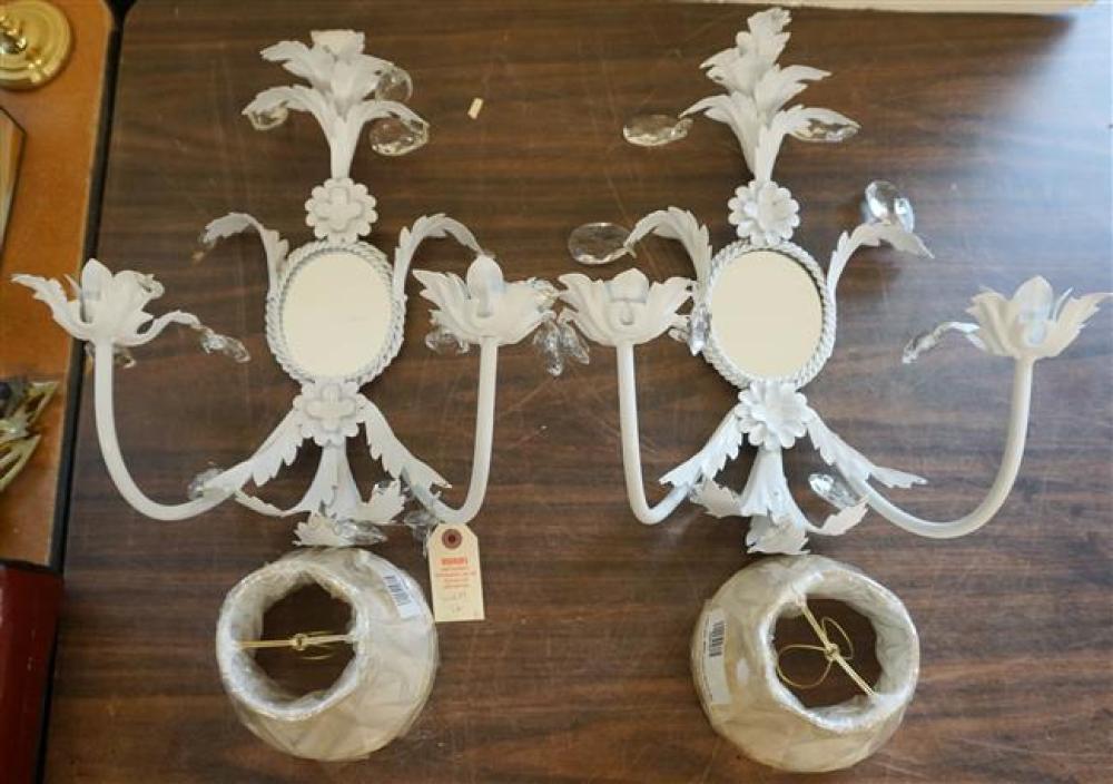 PAIR OF WHITE PAINTED METAL MIRRORED