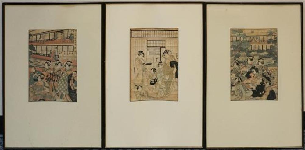 JAPANESE, GEISHAS, THREE WOODBLOCK