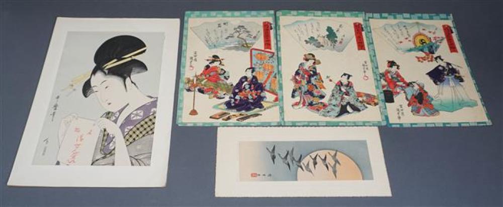 GROUP WITH FIVE UNFRAMED JAPANESE