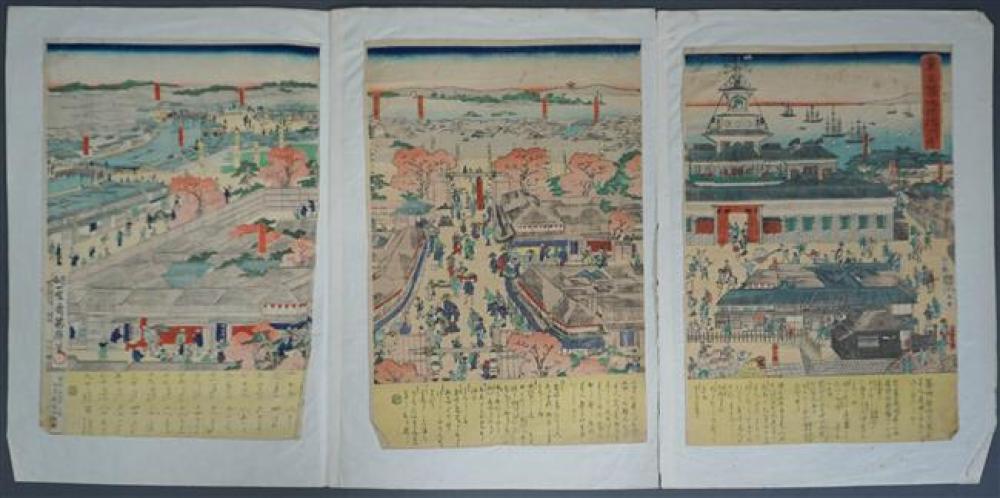 KUNISADA, VIEW OF A CITY, TRIPTYCH