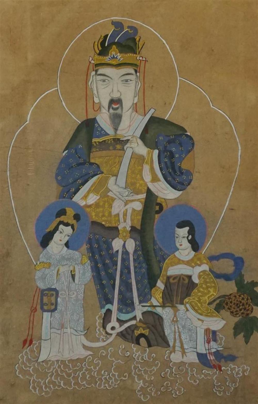 CHINESE DEITY AND ATTENDANTS WATERCOLOR 324ade