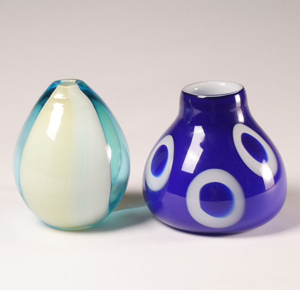 Two studio art glass vases; one cobalt