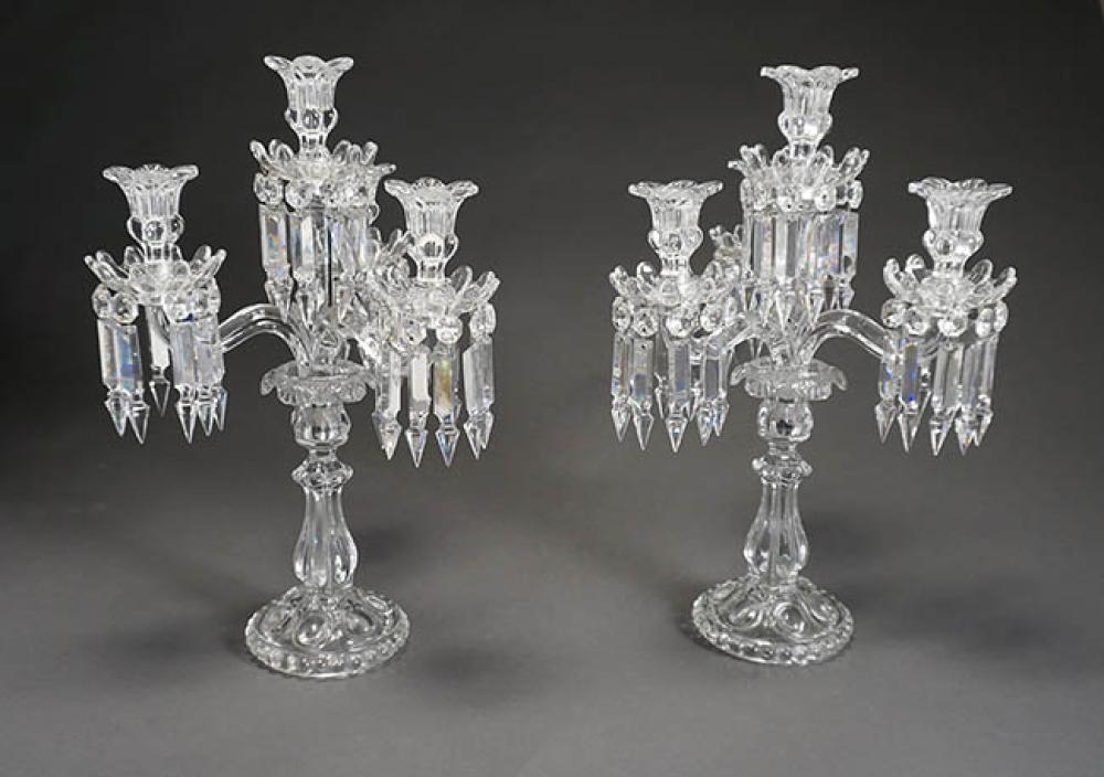 PAIR OF BACCARAT MOLDED GLASS FIVE-LIGHT