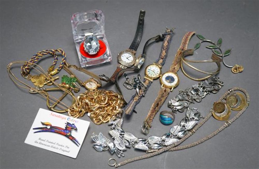 TRAY WITH COSTUME JEWELRY AND WRISTWATCHESTray