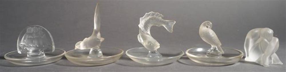 FOUR LALIQUE CRYSTAL RING HOLDERS 324c2c