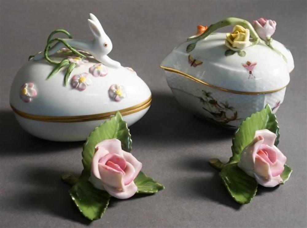 TWO HEREND PORCELAIN COVERED BOXES