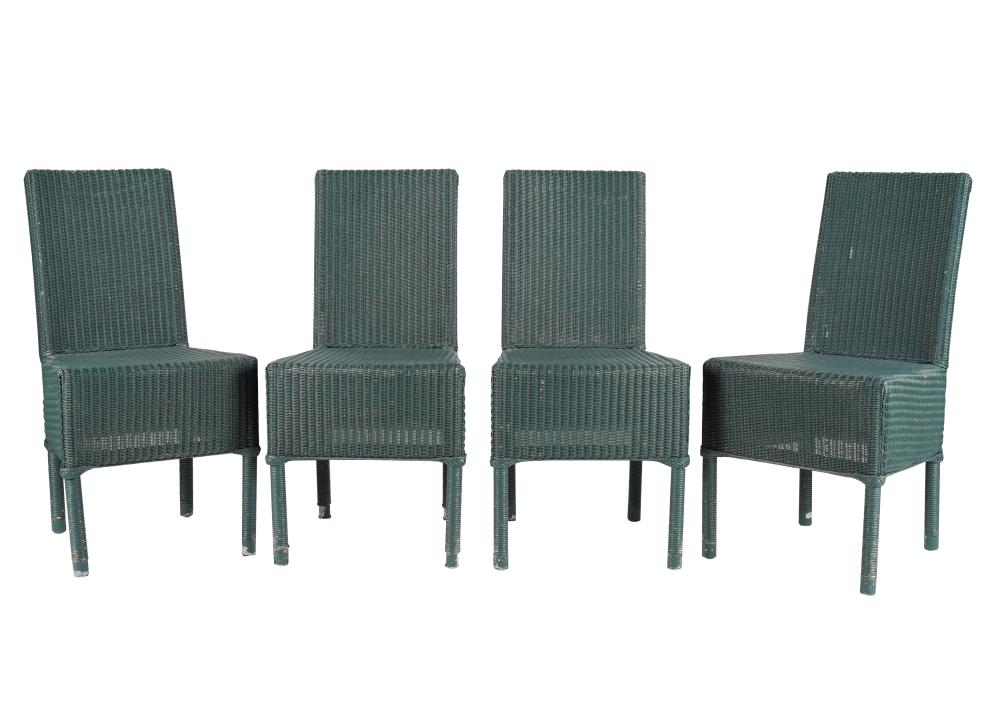 FOUR GREEN PAINTED WICKER HIGH 324d25