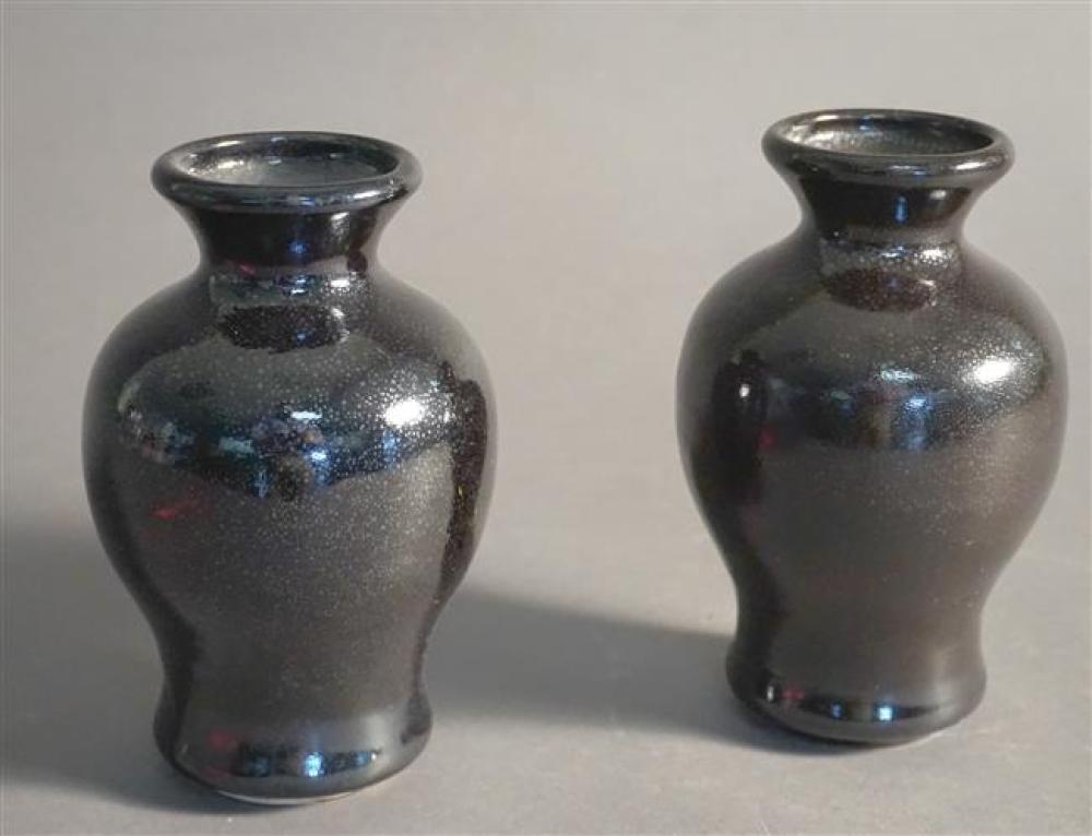 PAIR CHINESE BLACK GLAZED VASES,