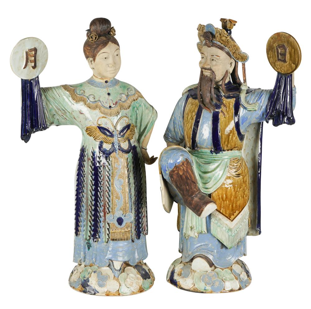 PAIR OF LARGE CHINESE GLAZED POTTERY