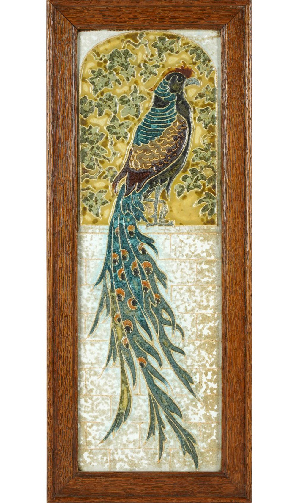 VINTAGE FRAMED DELFT PEACOCK TILEwith