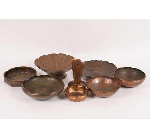 Lot of 8 Arts and Crafts Hammered Copper