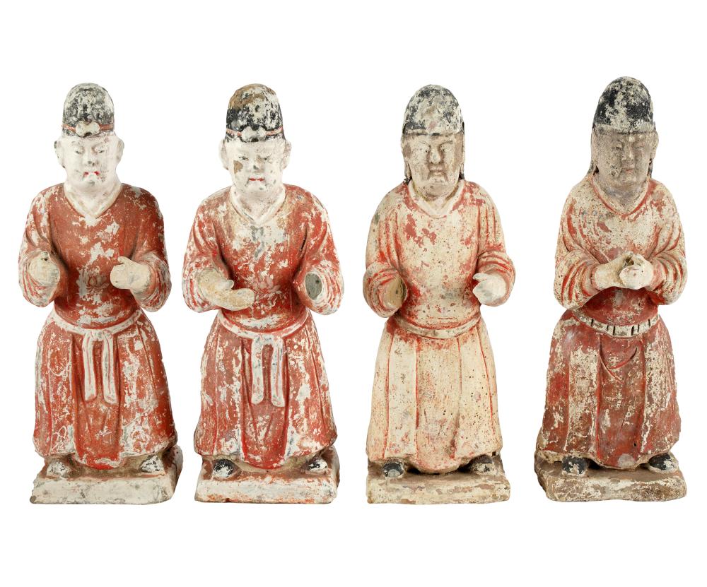 FOUR CHINESE PAINTED POTTERY FIGURESunsigned;