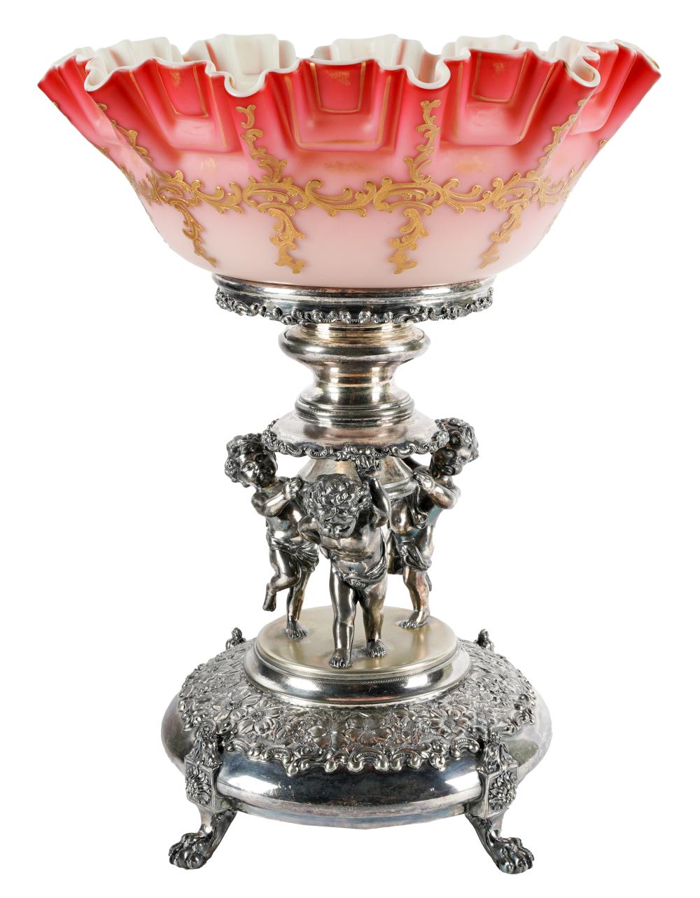 VICTORIAN SILVER PLATE PINK GLASS 324de9