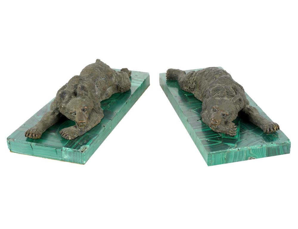 PAIR OF BRONZE BEAR FIGURES ON