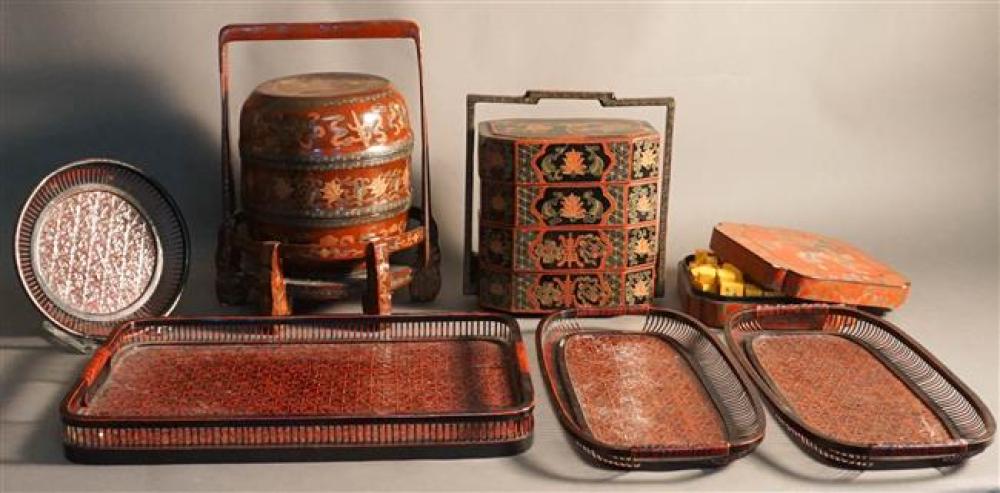 TWO ASIAN LACQUER STACKING BOXES,