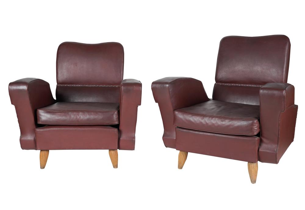 PAIR OF ITALIAN BURGUNDY LEATHER