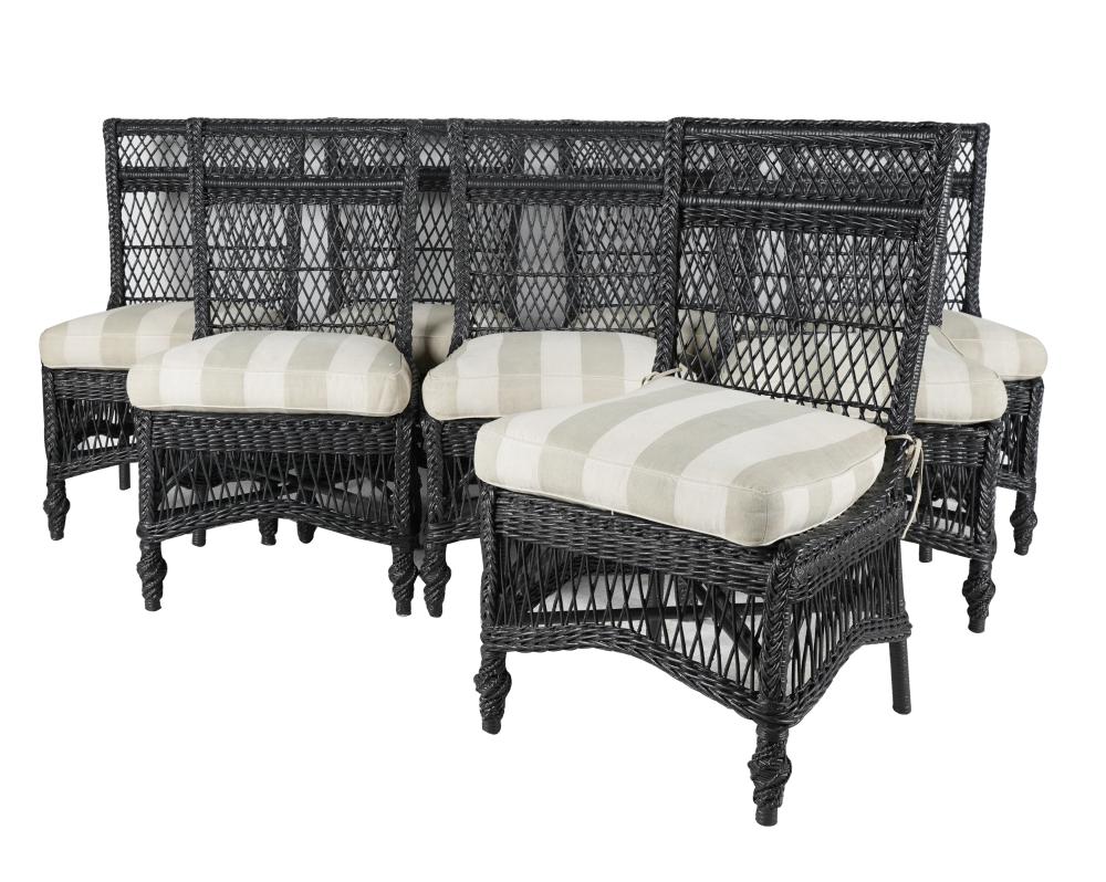 SET OF EIGHT WICKER SIDE CHAIRSblack painted  324e49