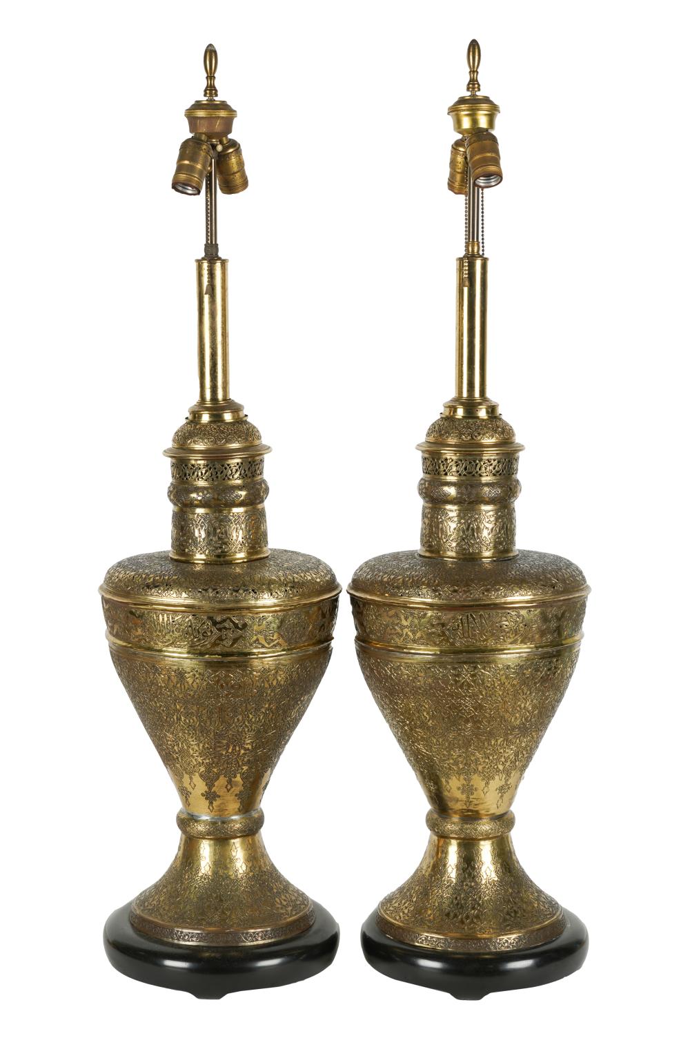 PAIR OF INDIAN BRASS LAMPSeach