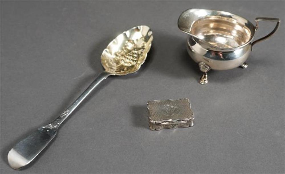 ENGLISH SILVER CREAMER, BERRY SPOON