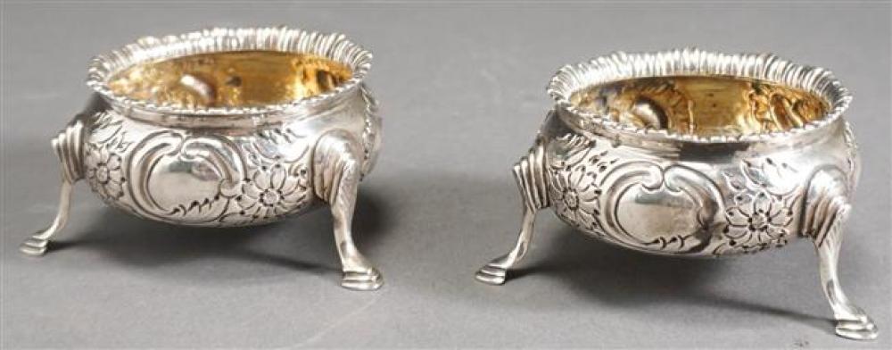 PAIR OF ENGLISH SILVER FOOTED SALT
