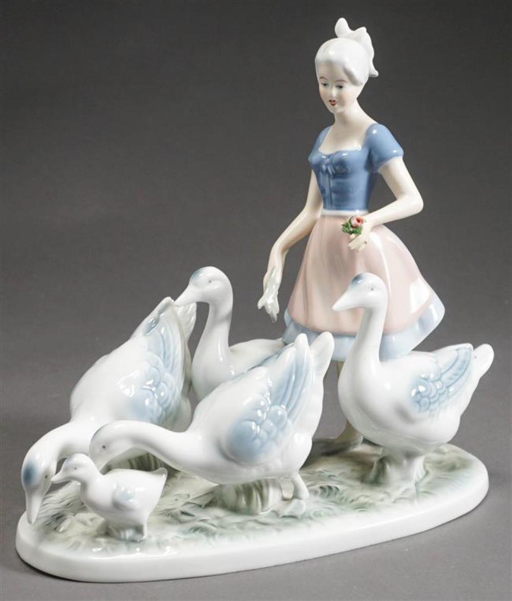 BAVARIAN PORCELAIN GROUP OF A GIRL WITH