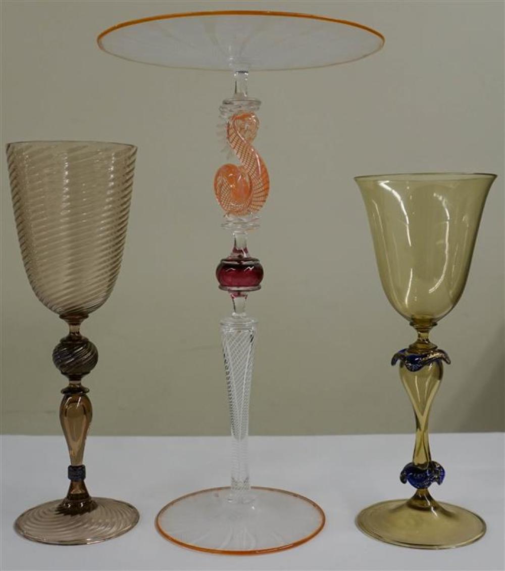 ART GLASS COMPOTE AND TWO GOBLETS  324f5e