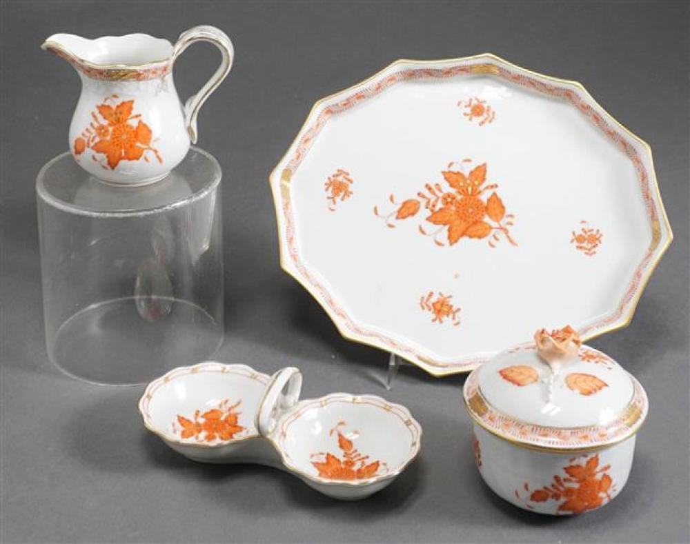 HEREND PORCELAIN COVERED SUGAR, CREAMER,