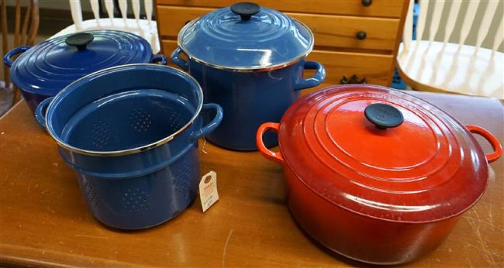 THREE LE CREUSET ENAMEL COVERED POTS